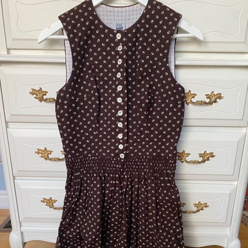 Brown Austria Dirndl 1970s folk prairie calico Dress Size S
